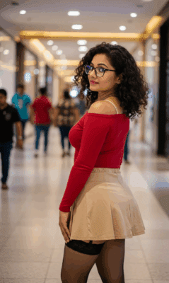 craiyon_125413_A_closeup_shot_In_a_bustling__warmly_lit_mall_corridor__a_skinny_but_attractive_Indian_40ish_woman_w-7