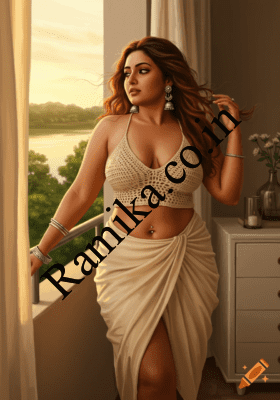 craiyon_202932_8k_resolution_A_curvy_36_24_32_Indian_woman_standing_gracefully_on_a_balcony_at_sunset__wearing_a_be