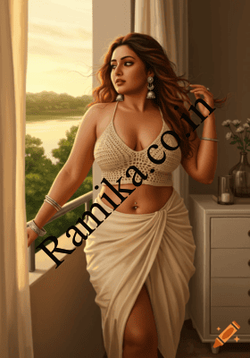 craiyon_202932_8k_resolution_A_curvy_36_24_32_Indian_woman_standing_gracefully_on_a_balcony_at_sunset__wearing_a_be